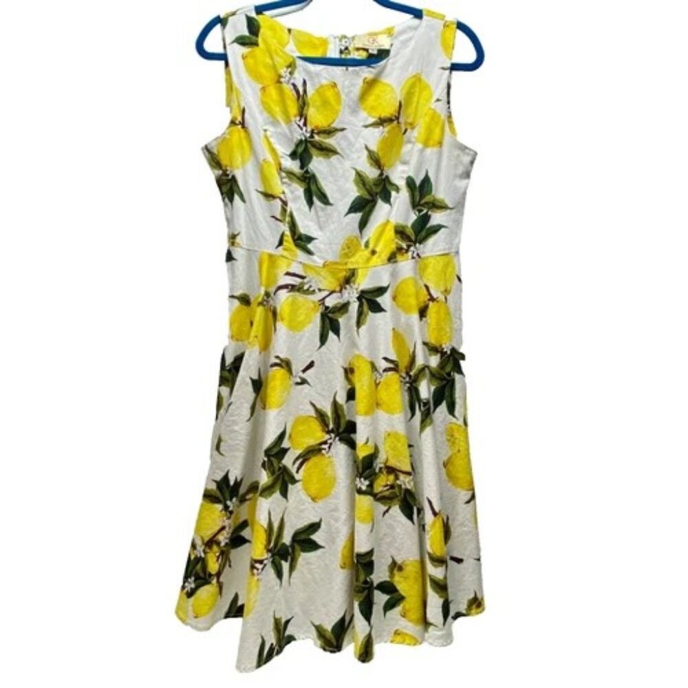 Grace Karin Swing Dress Women's XXL White Yellow Lemons Sleeveless Fit + Flare‎